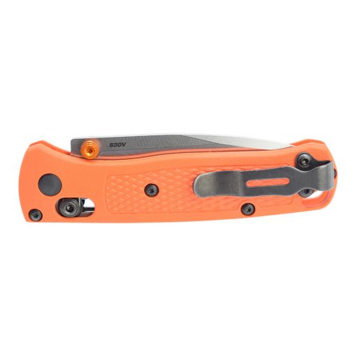 Benchmade Mini Bugout S30V Drop Point Orange Grivory Handle Back Side Closed