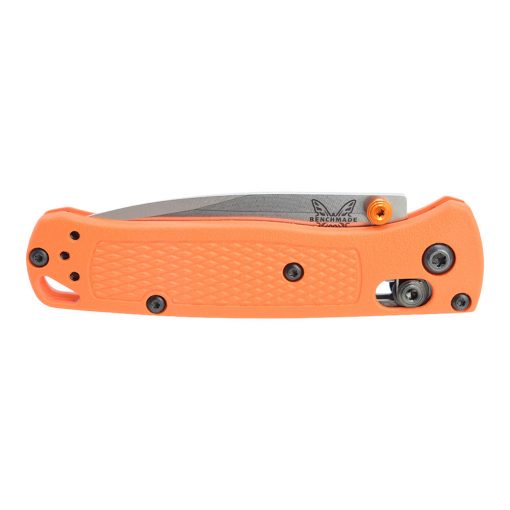 Benchmade Mini Bugout S30V Drop Point Orange Grivory Handle Front Side Closed