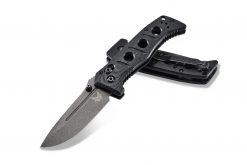 Benchmade Mini Adamas FPR Tungsten Grey Cerakote Blade Black G-10 Handle Both