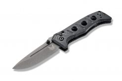 Benchmade Mini Adamas FPR Tungsten Grey Cerakote Blade Black G-10 Handle Front Side Open Alternate