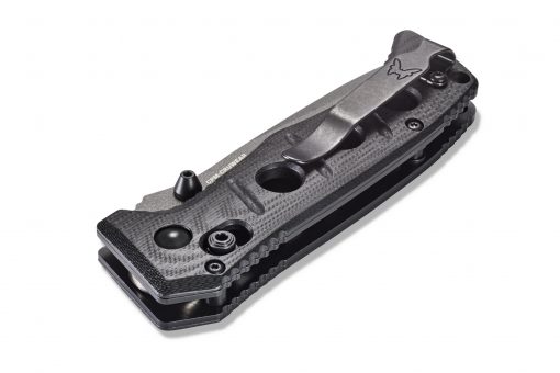 Benchmade Mini Adamas FPR Tungsten Grey Cerakote Blade Black G-10 Handle Back Side Closed Close Up