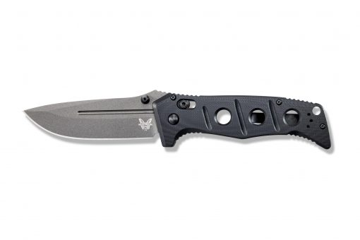 Benchmade Adamas Grey CPM-CruWear Blade Black G-10 Handle Front Side Open