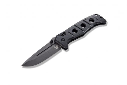 Benchmade Adamas Grey CPM-CruWear Blade Black G-10 Handle Front Side Open Angled