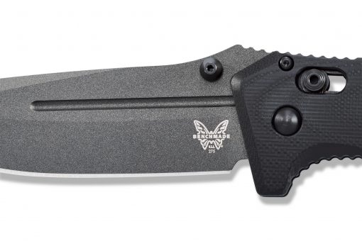 Benchmade Adamas Grey CPM-CruWear Blade Black G-10 Handle Blade Close Up