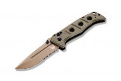 Benchmade Adamas Flat Earth CPM-CruWear Blade OD Green G-10 Handle Front Side Open Angled