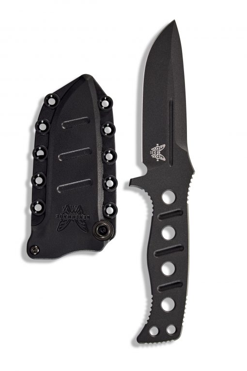 Benchmade Fixed Adamas Cobalt Black CPM-CruWear Front Side Up With Sheath