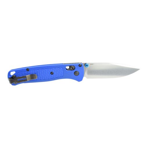 Benchmade Bugout S30V Drop Point Blade Blue Grivory Handle Back Side Open