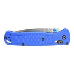 Benchmade Bugout S30V Drop Point Blade Blue Grivory Handle Front Side Closed