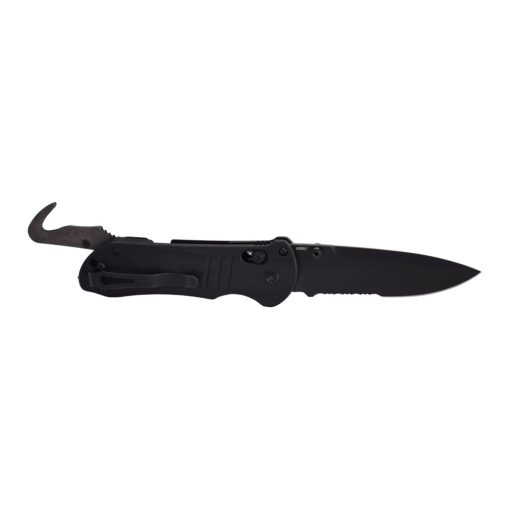 Benchmade Tactical Triage Black Combo Blade Black G-10 Handle Back Side Open