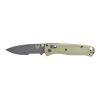 Benchmade Bugout Grey Nitride Coated Drop Point Serrated Blade Ranger Green Handle Front Side Open