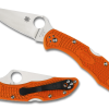 Spyderco Delica 4 Lockback Knife Satin Flat Ground Orange FRN Handle Both