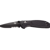 a Benchmade Mini Griptilian Black S30V Drop Point Combo Blade with a Black Nylon Handle on a White Background.
