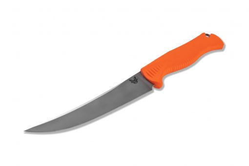Benchmade Meatcrafter CPM-154 Blade Orange Santoprene Handle Front Side Angled