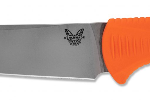 Benchmade Meatcrafter CPM-154 Blade Orange Santoprene Handle Blade Close Up