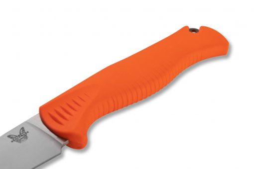 Benchmade Meatcrafter CPM-154 Blade Orange Santoprene Handle Handle Close Up 1