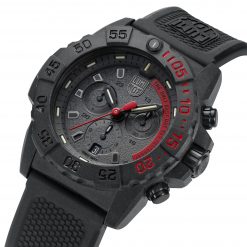 Luminox Navy SEAL Chronograph 3580 Series 3581.EY Black/Red/Black Front Side Closed Angled