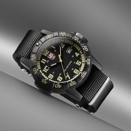 Luminox Leatherback Sea Turtle Giant 0320 Series 0333 Black/Beige Front Side Closed Angled With Background