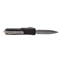 Microtech UTX-85 D/E Stonewash OTF Automatic Knife Black Handle Back Side Open