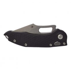 Microtech Stitch Automatic Knife Wharncliffe Blade Black Black Handle Front Side Closed
