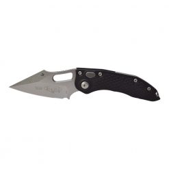 Microtech Stitch Automatic Knife Wharncliffe Blade Black Black Handle Front Side Open