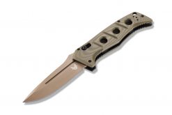 Benchmade Auto Adamas Flat Earth CPM-CruWear Blade OD Green G-10 Handle Front Side Open Angled