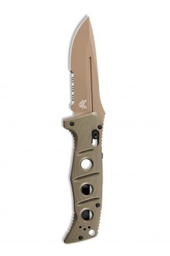 Benchmade Auto Adamas Flat Earth CPM-CruWear Combo Blade OD Green G-10 Handle Front Side Up