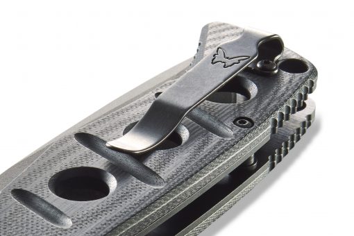 Benchmade Adamas Grey CPM-CruWear Combo Blade Black G-10 Handle Clip Close Up