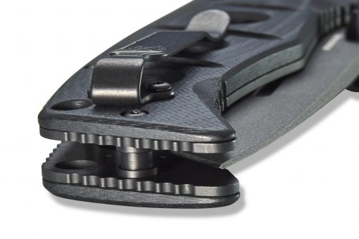 Benchmade Adamas Grey CPM-CruWear Combo Blade Black G-10 Handle Clip Close Up 2