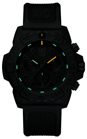 Luminox Navy SEAL Chronograph 3580 Series 3581.BO Black/Black Front Side Closed Center Night