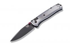 Benchmade Bugout Black DLC M390 Blade 6061-T6 Aluminum Front Side Open Angled