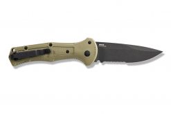 Benchmade Claymore Auto Black D2 Combo Blade Ranger Green Grivory Handle Back Side Open