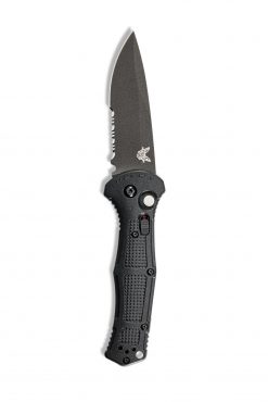 Benchmade Claymore Auto D2 Combo Blade Black Grivory Handle Front Side Open Up