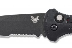Benchmade Claymore Auto D2 Combo Blade Black Grivory Handle Blade Close Up