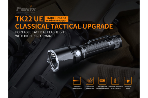 Fenix TK22UE Tactical Flashlight - 1600 Lumens Infographic 7