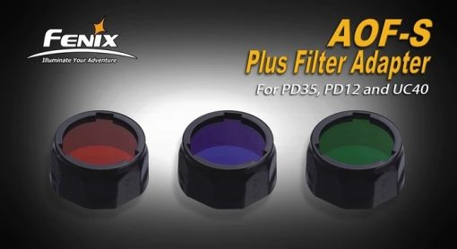 Fenix AOF-SB Blue Filter Adapter Front Side With Title and Dark Border