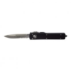 Microtech UTX-70 OTF Automatic Knife S/E Combo Blade Black Aluminum Handle Front Side Open