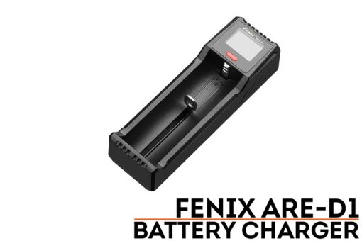 Fenix ARE-D1 Single Channel Smart Battery Charger Front Side Angled With Title