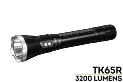 Fenix TK65R Rechargeable LED Flashlight - 3200 Lumens Front Side Angled With Title