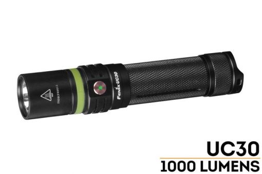 Fenix UC30 LED Rechargeable Flashlight - 1000 Lumens Front Side With Title