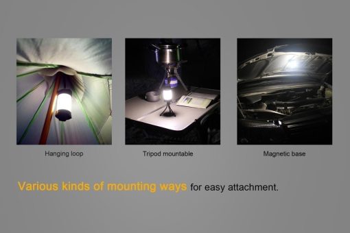 Fenix CL25R Black LED Rechargeable Lantern - 350 Lumens Infographic Mounts