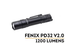 Fenix PD32 V2.0 Compact Flashlight - 1200 Lumens Infographic Front Side Angled With Title