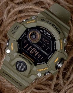 G-Shock Master of G RANGEMAN OD Green GW9400-3 Front Side Closed Angled With Background