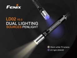 Fenix LD02 V2.0 EDC LED Penlight with UV Lighting - 70 Lumens Infographic 1