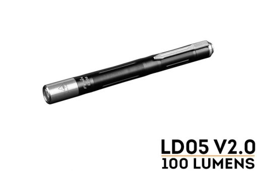 Fenix LD05 V2.0 EDC LED Flashlight with UV Lighting - 100 Lumens Front Side Angled With Title