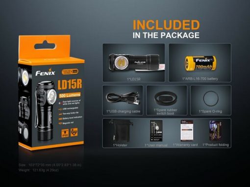 Fenix LD15R USB Rechargeable Right Angle Flashlight - 500 Lumens Infographic 1