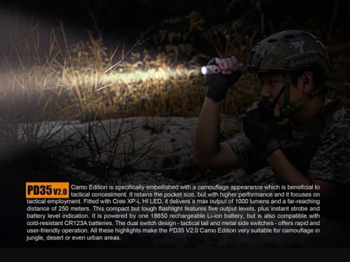 Fenix PD35 V2.0 Digital Camo Edition Tactical Flashlight - 1000 Lumens Infographic 4