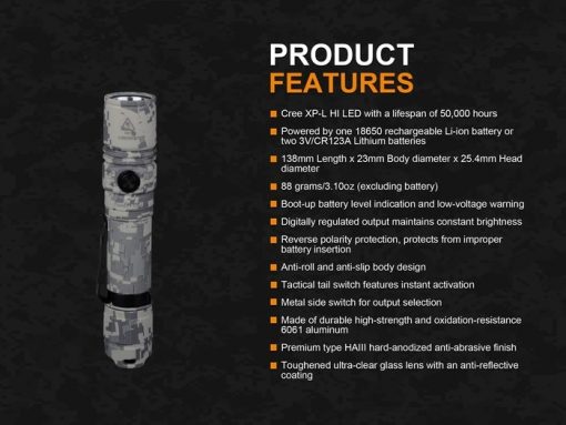 Fenix PD35 V2.0 Digital Camo Edition Tactical Flashlight - 1000 Lumens Infographic 16