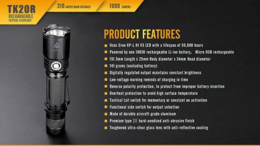 Fenix TK20R Rechargeable LED Tactical Flashlight - 1000 Lumens Infographic 17