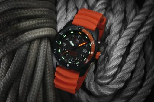 Luminox Bear Grylls Survival SEA 3720 Series 3729.NGU Black/Orange Front Side Closed Angled With Background