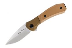 Buck Knives Paradigm Auto Assist S35VN Drop Point Blade - Brown G-10 Handle Front Side Open